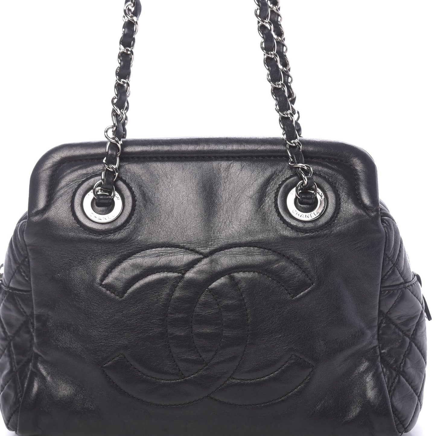 Calfskin Quilted CC Framed Bag Black