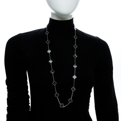Van Cleef & Arpels 18K White Gold Veined Black Onyx 20 Motifs Vintage Alhambra Necklace 2 of 7