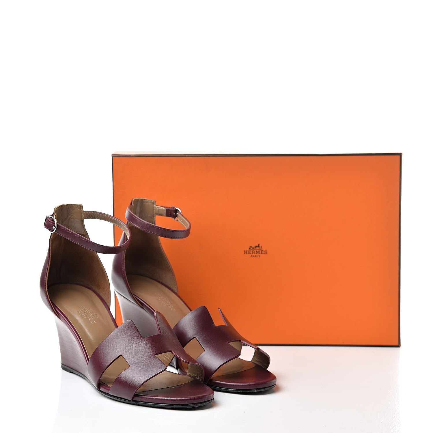 Hermes Calfskin Legend Wedge Sandals 38 Cassis 18 of 18