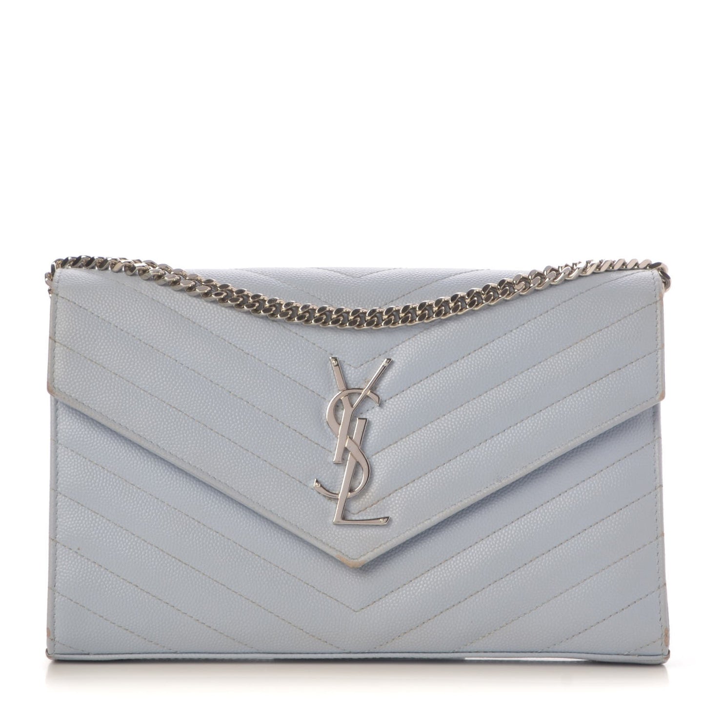 Grain De Poudre Matelasse Monogram Chain Wallet Sky Blue