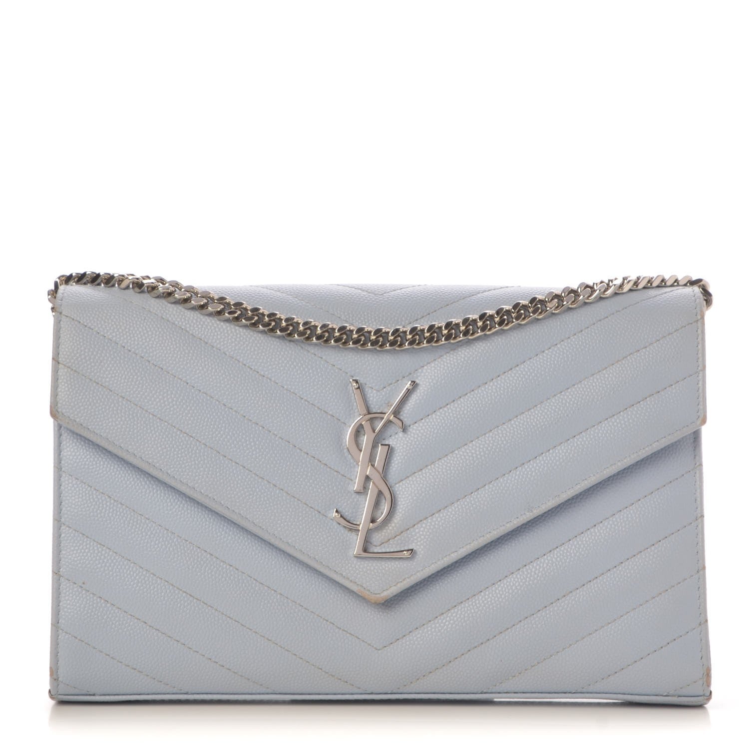 Saint Laurent Grain De Poudre Matelasse Monogram Chain Wallet Sky Blue 1 of 16