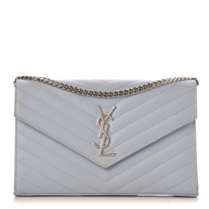 Saint Laurent Grain De Poudre Matelasse Monogram Chain Wallet Sky Blue 1 of 16