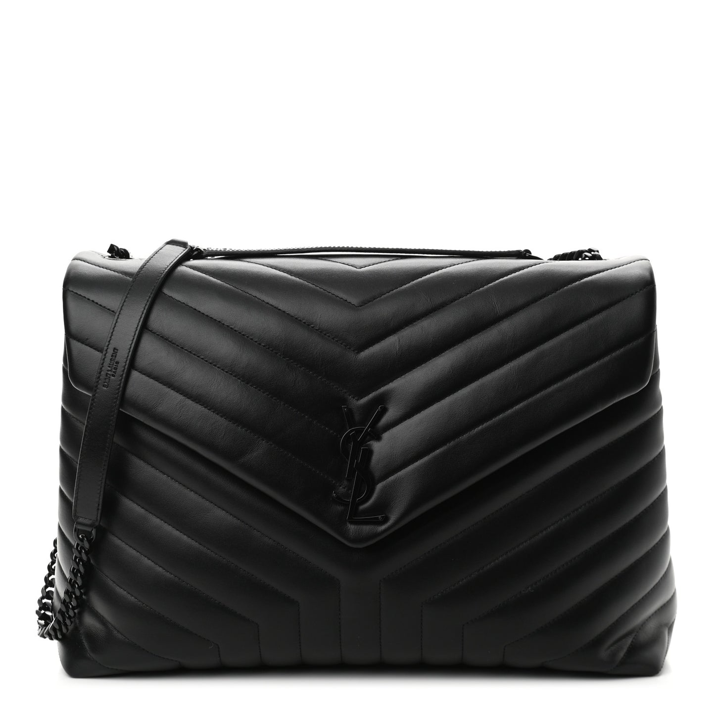 Calfskin Y Quilted Monogram Large Loulou Chain Satchel Black