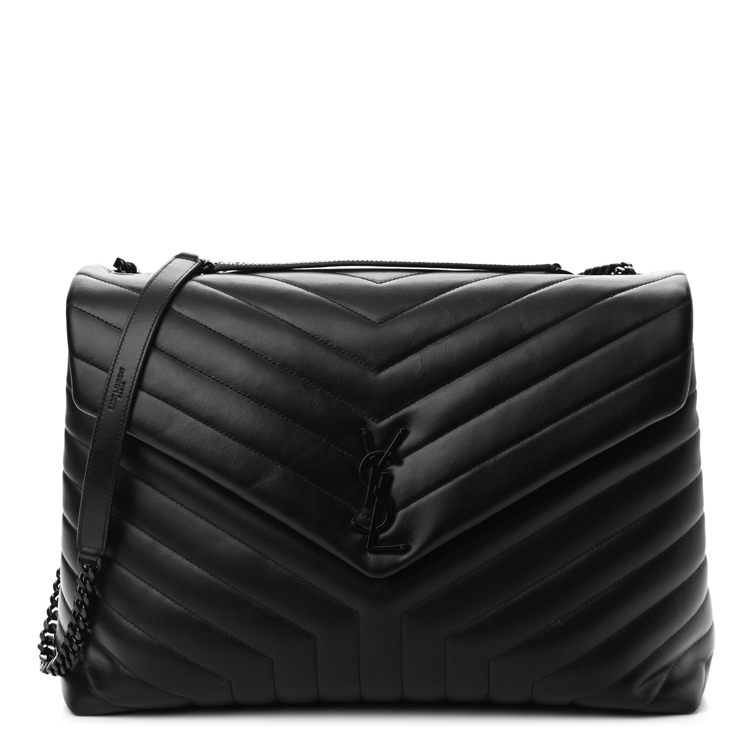Saint Laurent Calfskin Y Quilted Monogram Large Loulou Chain Satchel Black 1 of 9
