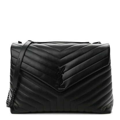Saint Laurent Calfskin Y Quilted Monogram Large Loulou Chain Satchel Black 1 of 9