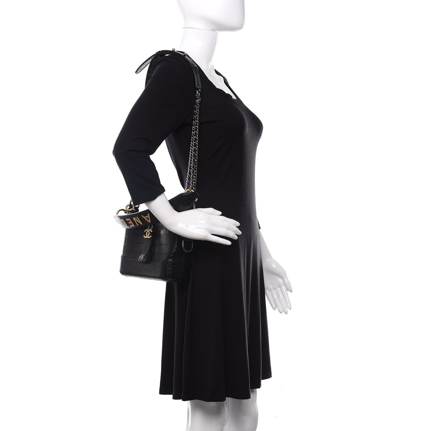 Calfskin Crocodile Embossed Small Gabrielle Cocodile Hobo Black