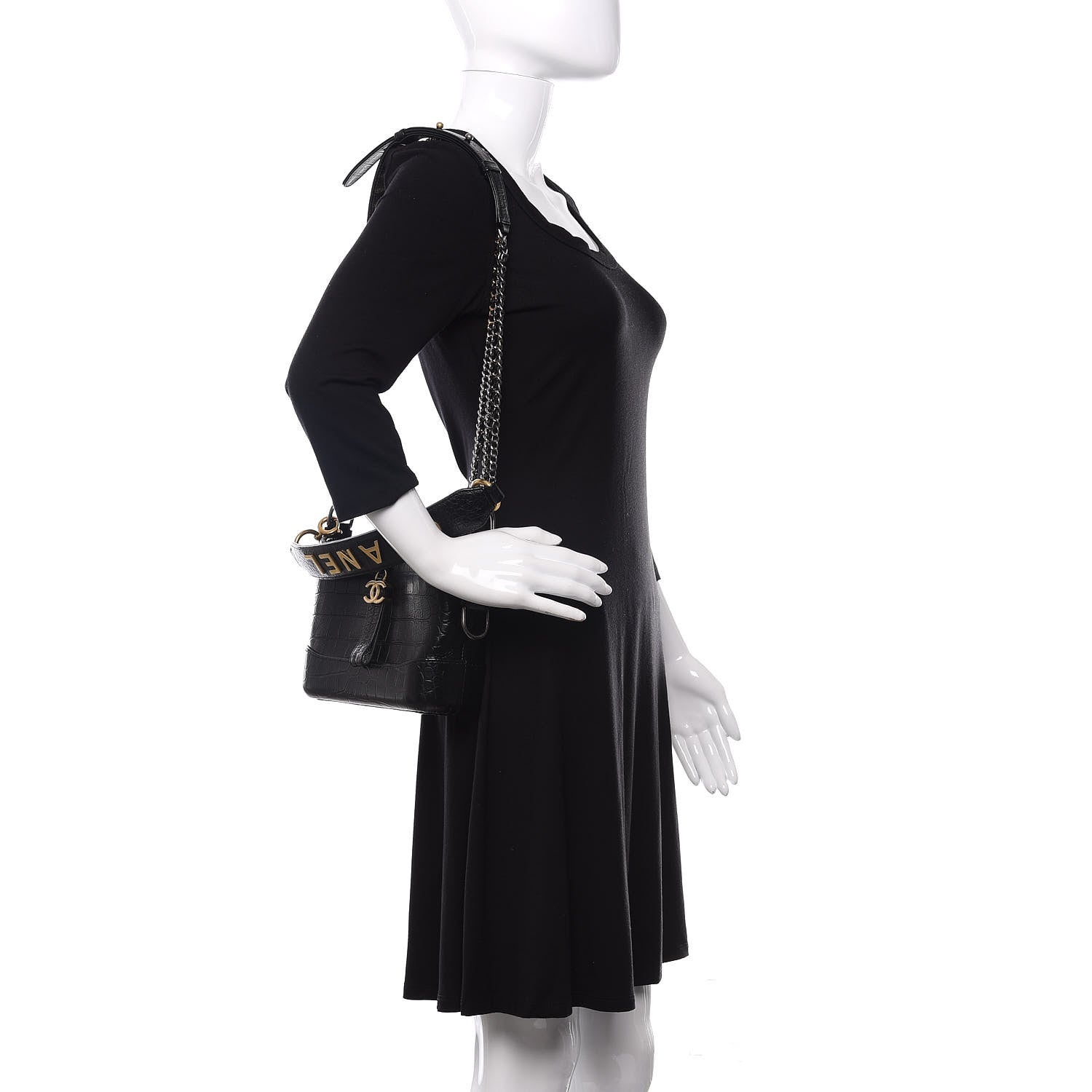Chanel Calfskin Crocodile Embossed Small Gabrielle Cocodile Hobo Black 2 of 10