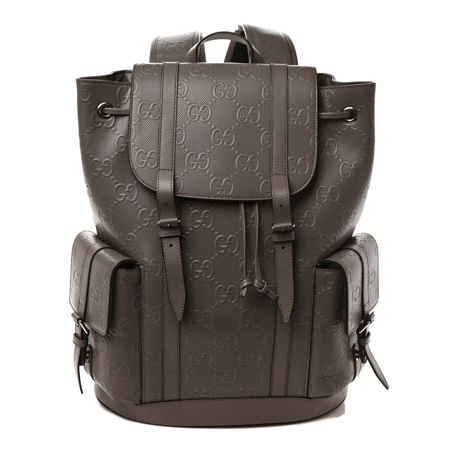 Gucci Calfskin GG Tennis Embossed Double Buckle Backpack Dusty Grey Black 1 of 8