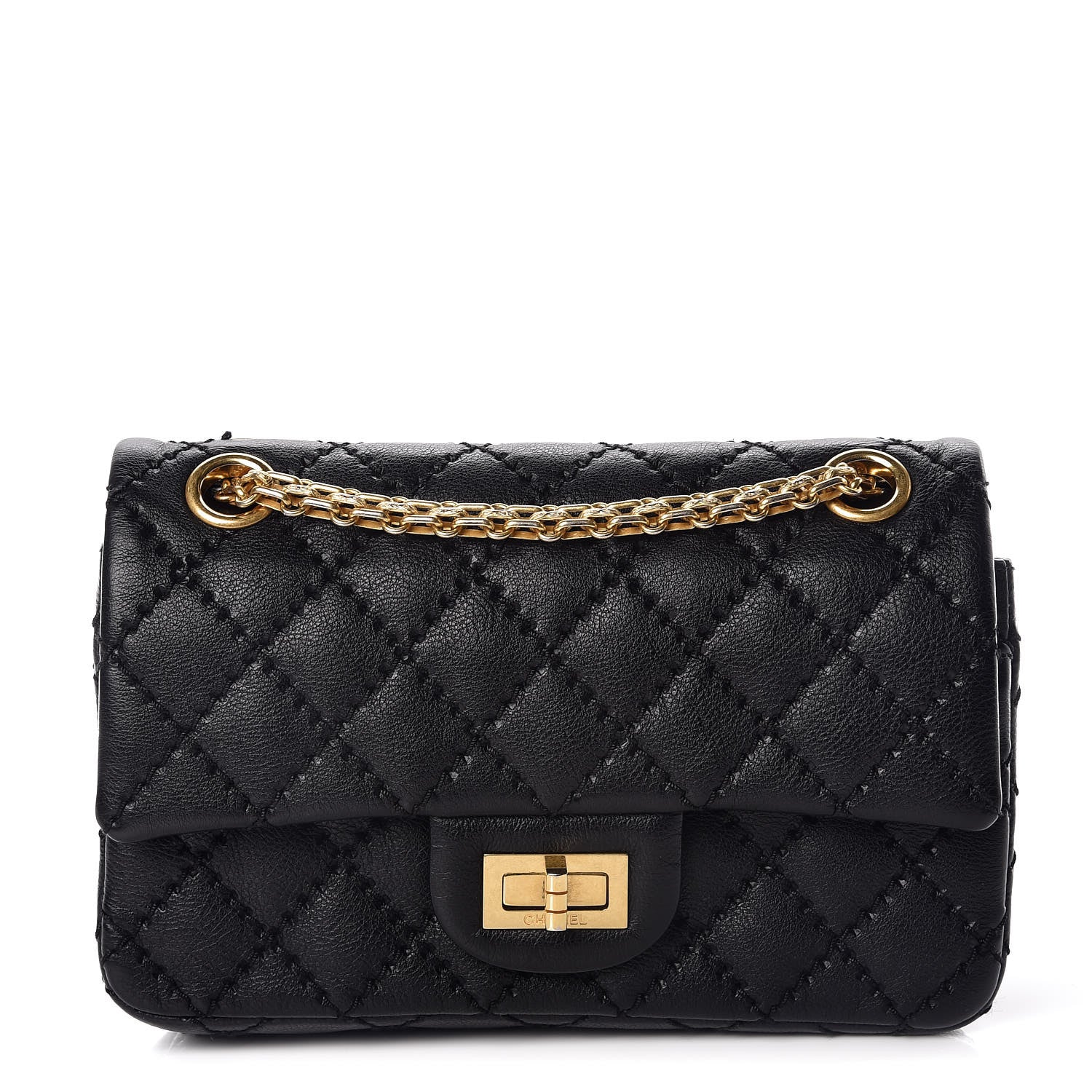 Chanel Calfskin Double Stitch 2.55 Reissue 224 Flap Black 1 of 9