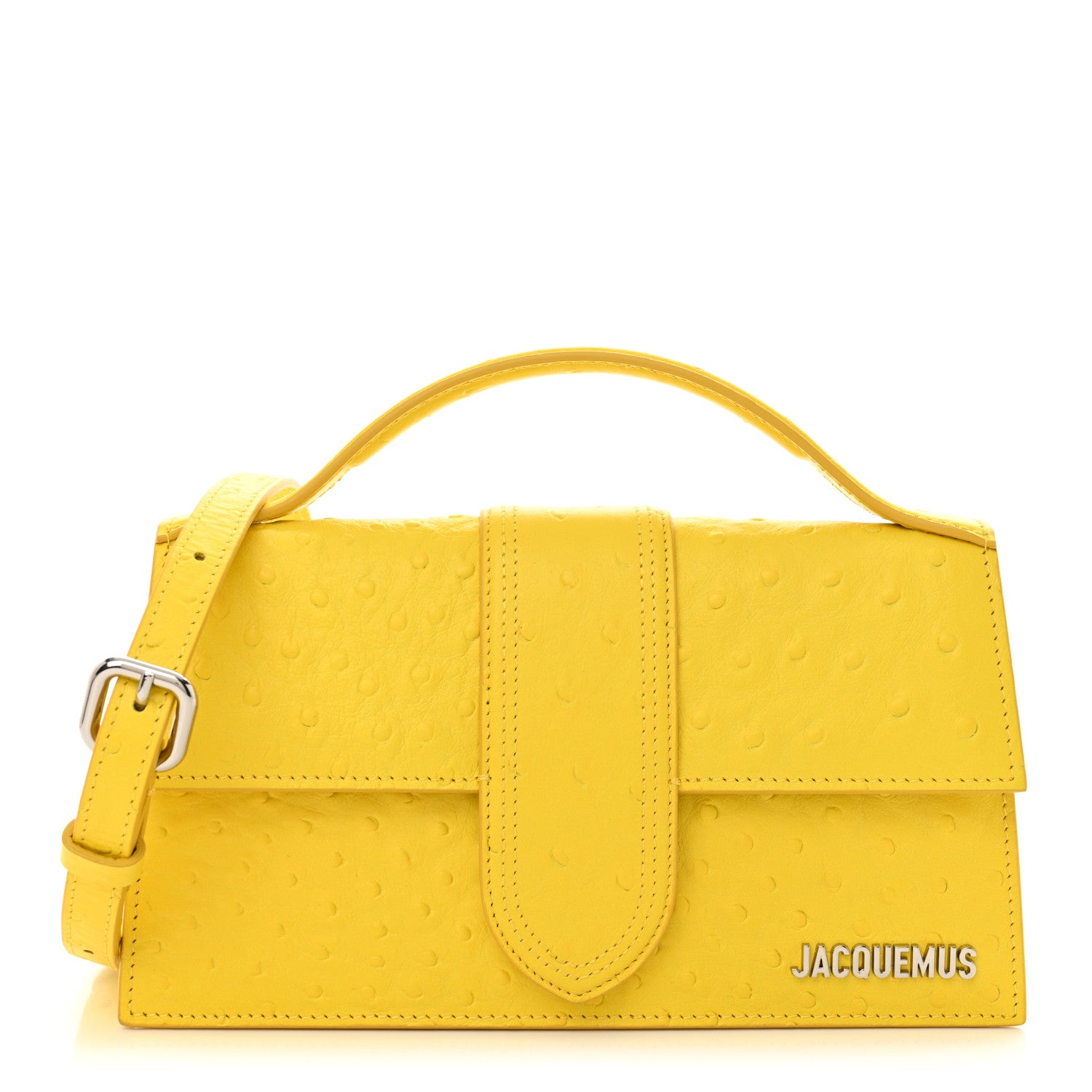 Jacquemus Calfskin Ostrich Embossed Le Grand Bambino Yellow Jacquemus Calfskin Ostrich Embossed Le Grand Bambino Yellow