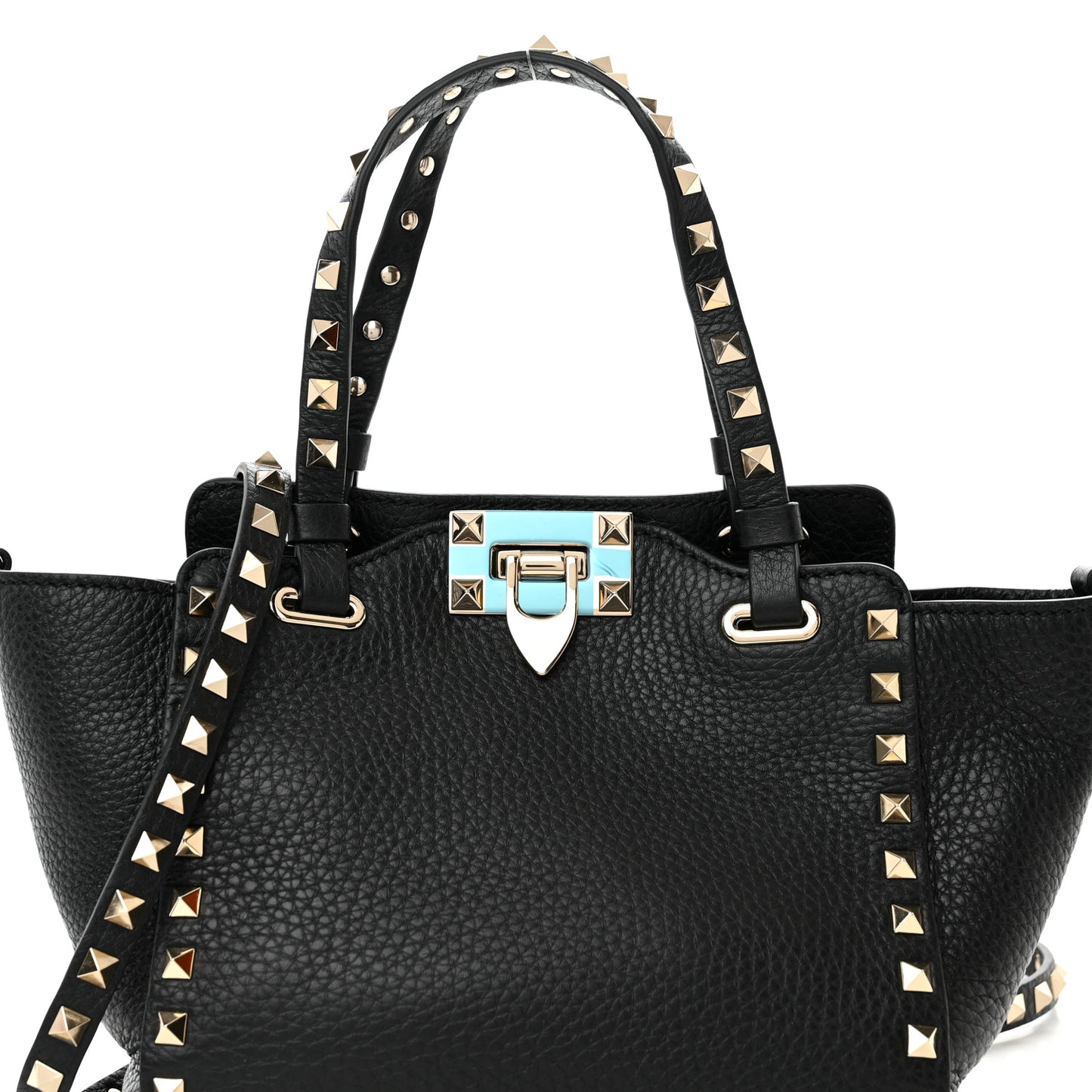 Pebbled Calfskin Mini Rockstud Tote Black
