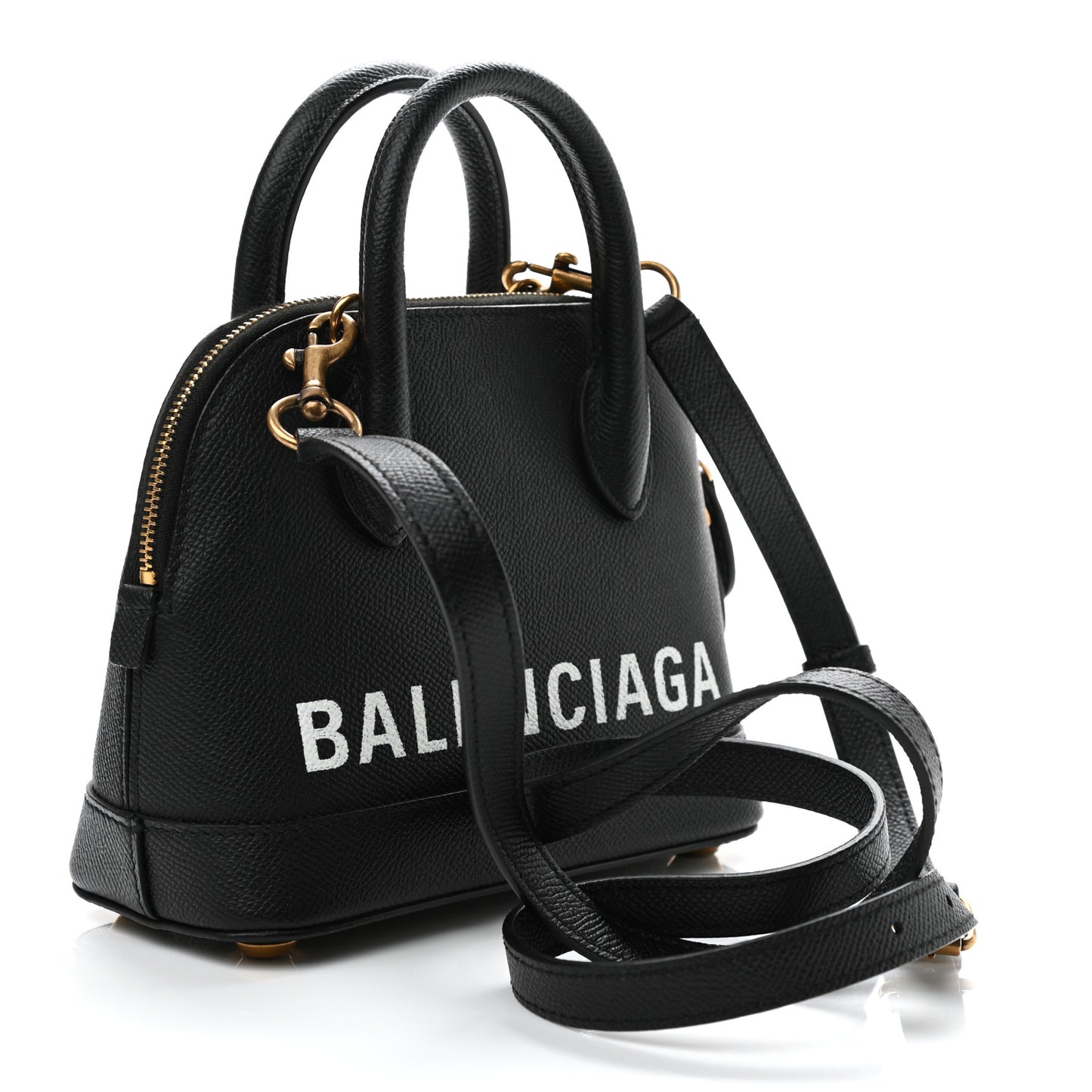 Signature Grained Calfskin XXS Ville Top Handle Bag Black White