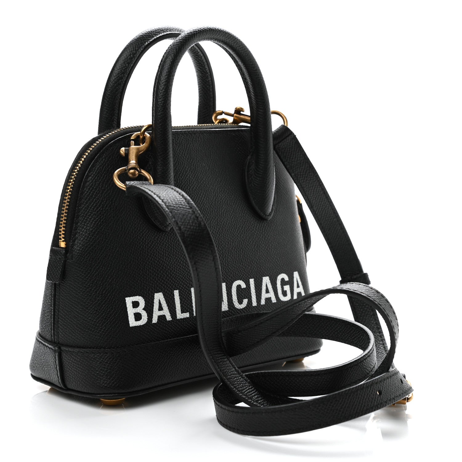 Balenciaga Signature Grained Calfskin XXS Ville Top Handle Bag Black White 3 of 12