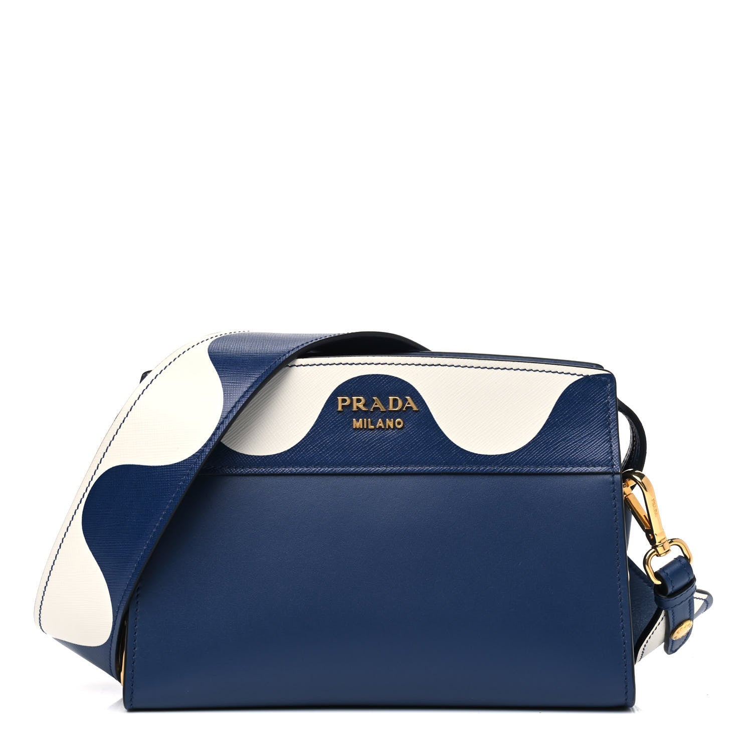 Prada City Calfskin Saffiano Esplanade Crossbody Bag White Blue 1 of 4