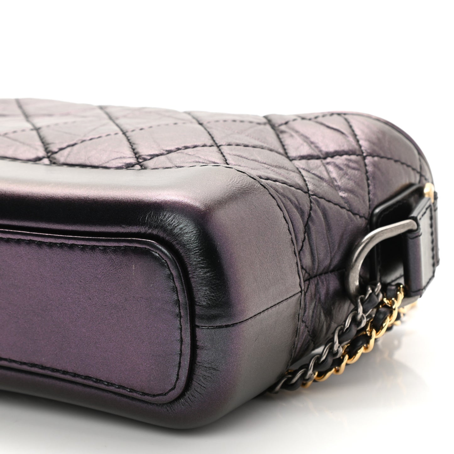 Iridescent Aged Calfskin Quilted Small Gabrielle Hobo Black