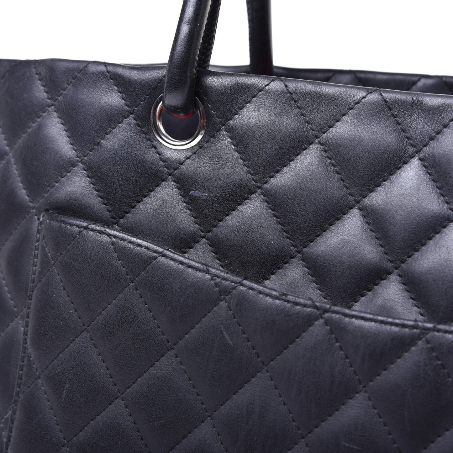 Calfskin Quilted Large Cambon Tote Black