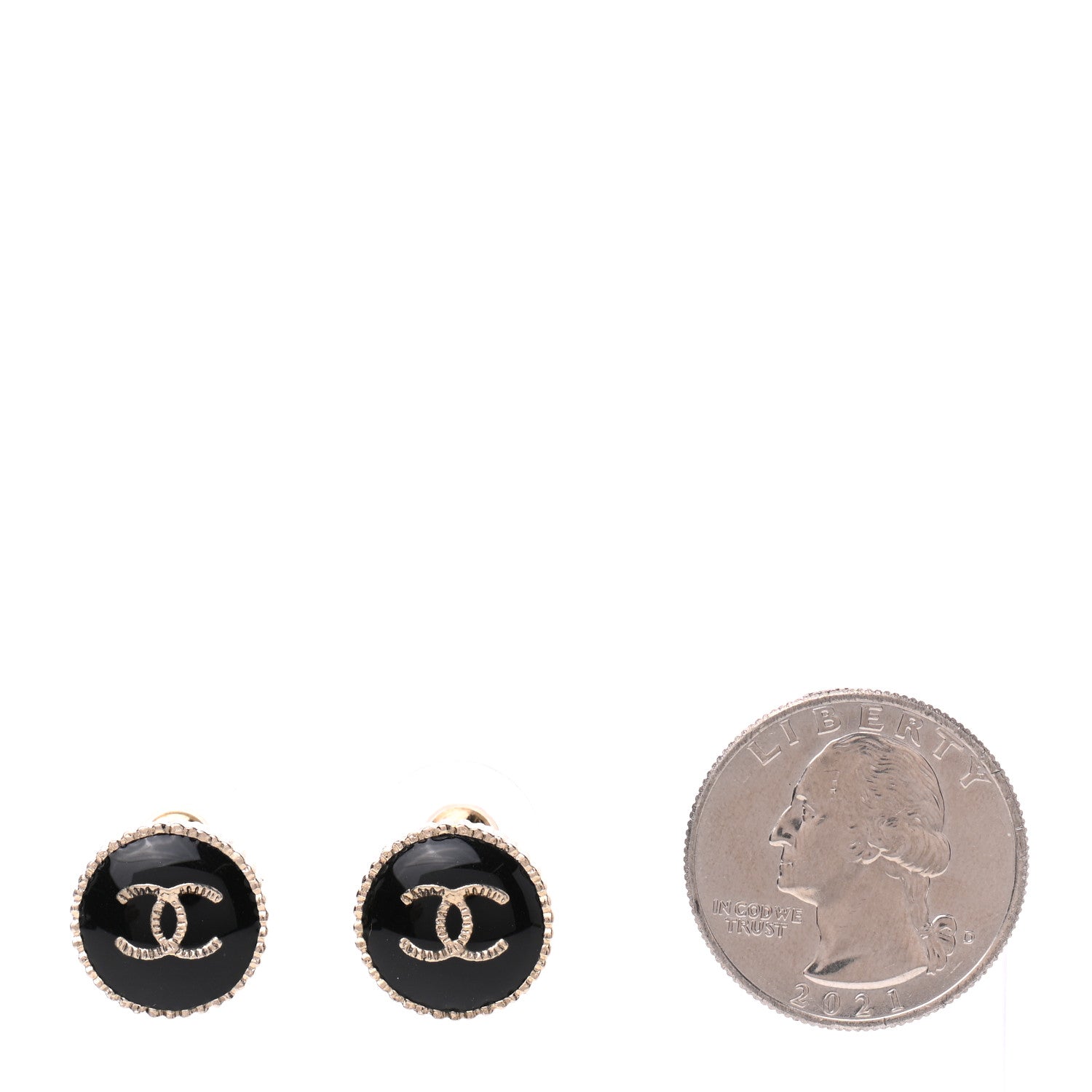 Chanel CC Round Earrings Gold Black 2 of 4