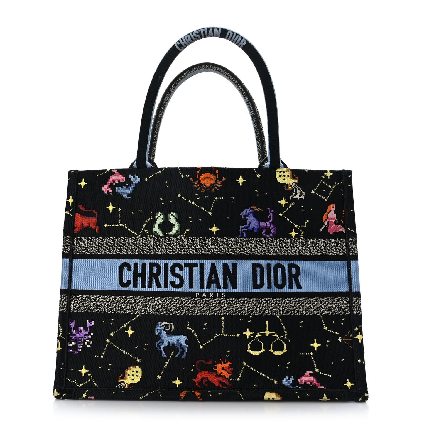 Canvas Embroidered Medium Pixel Zodiac Book Tote Black Multicolor