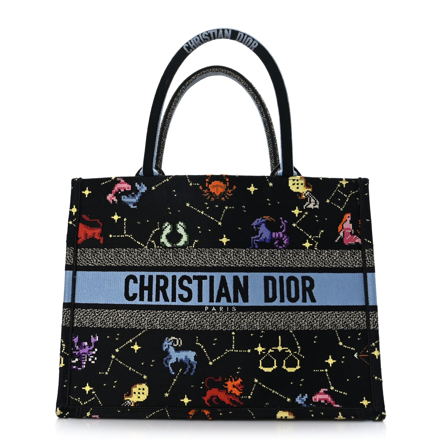 Christian Dior Canvas Embroidered Medium Pixel Zodiac Book Tote Black Multicolor 1 of 9