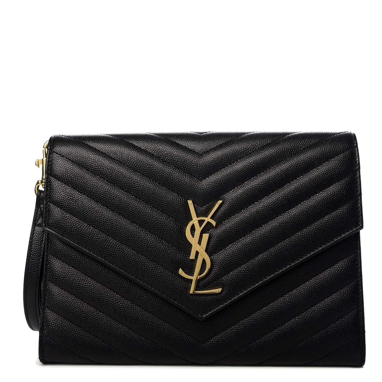 Grain De Poudre Matelasse Chevron Monogram Envelope Clutch Black