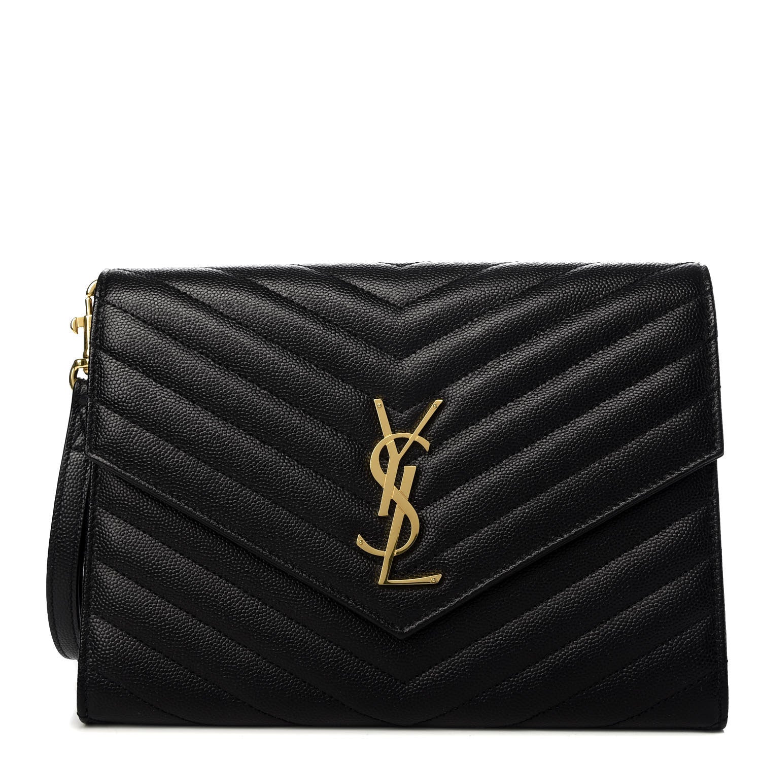 Saint Laurent Grain De Poudre Matelasse Chevron Monogram Envelope Clutch Black 1 of 8