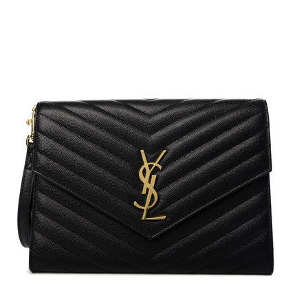 Saint Laurent Grain De Poudre Matelasse Chevron Monogram Envelope Clutch Black 1 of 8
