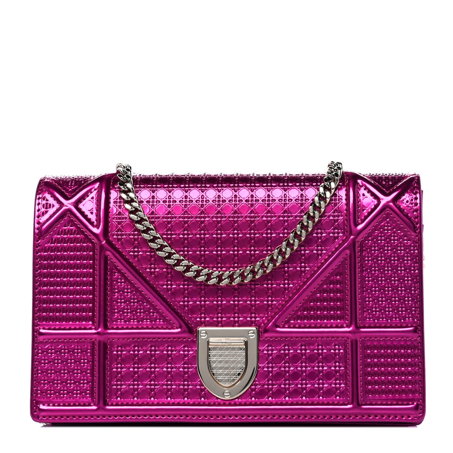 Patent Micro-Cannage Diorama Wallet on Chain Pouch Fuchsia
