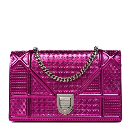 Christian Dior Patent Micro-Cannage Diorama Wallet on Chain Pouch Fuchsia 1 of 9