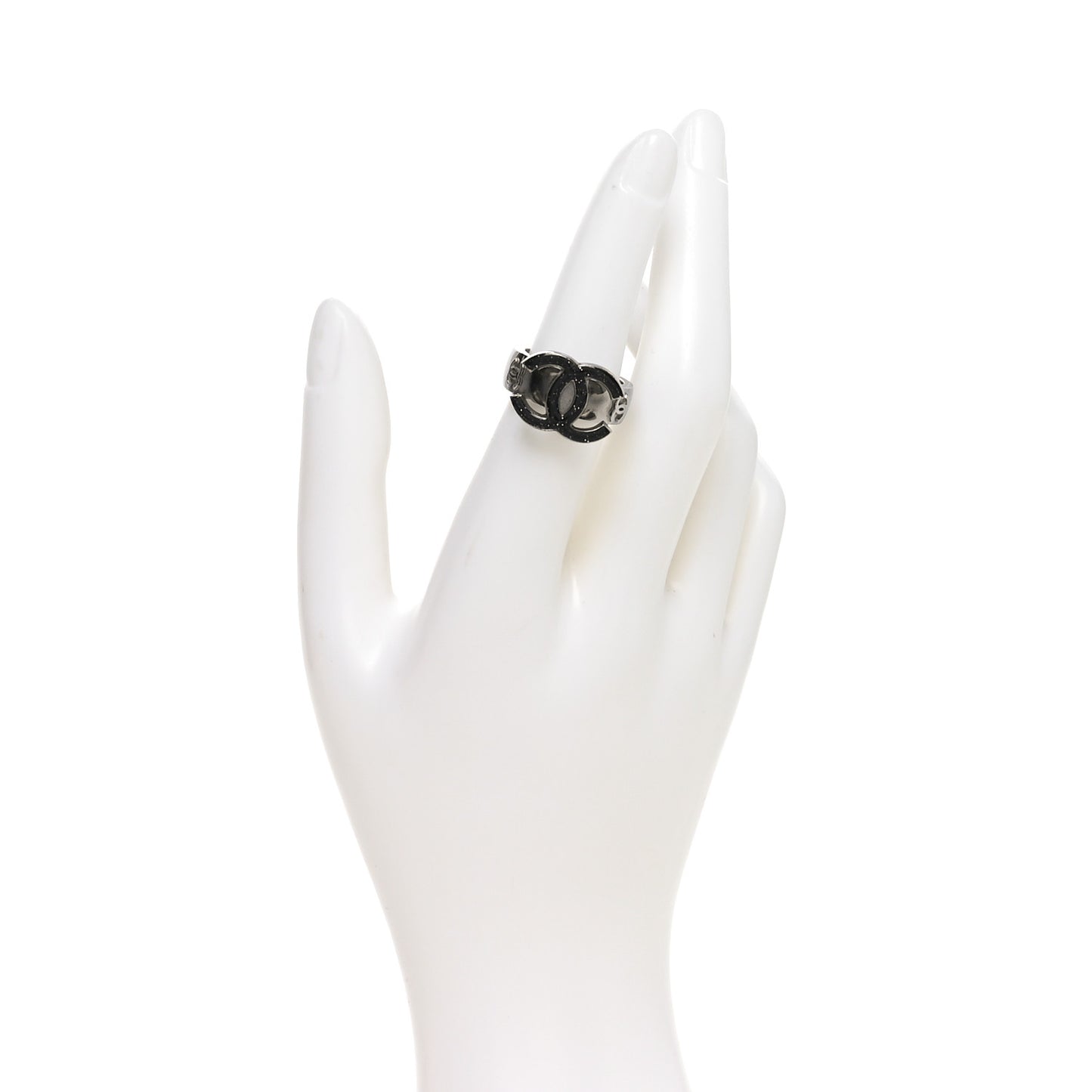 Glitter Enamel CC Ring 52 6 Black Silver