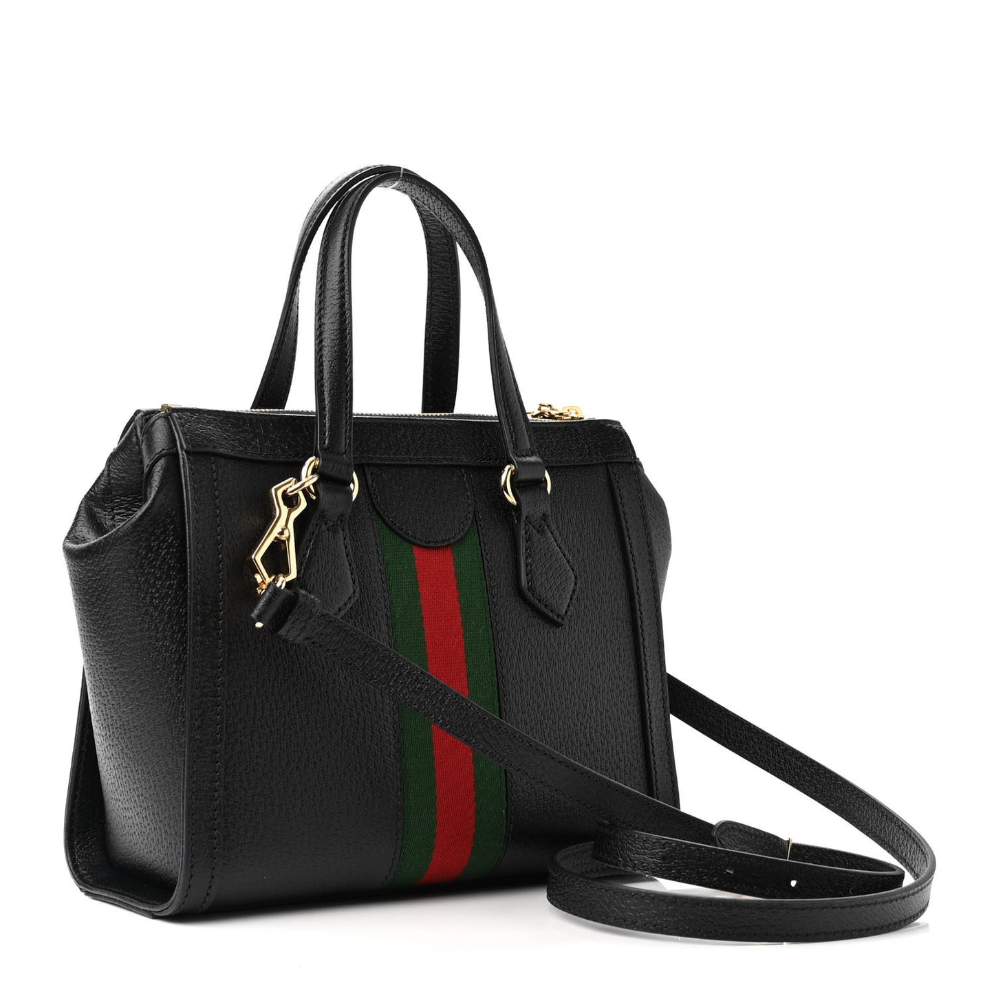 Textured Calfskin Web Small Ophidia Tote Bag Black