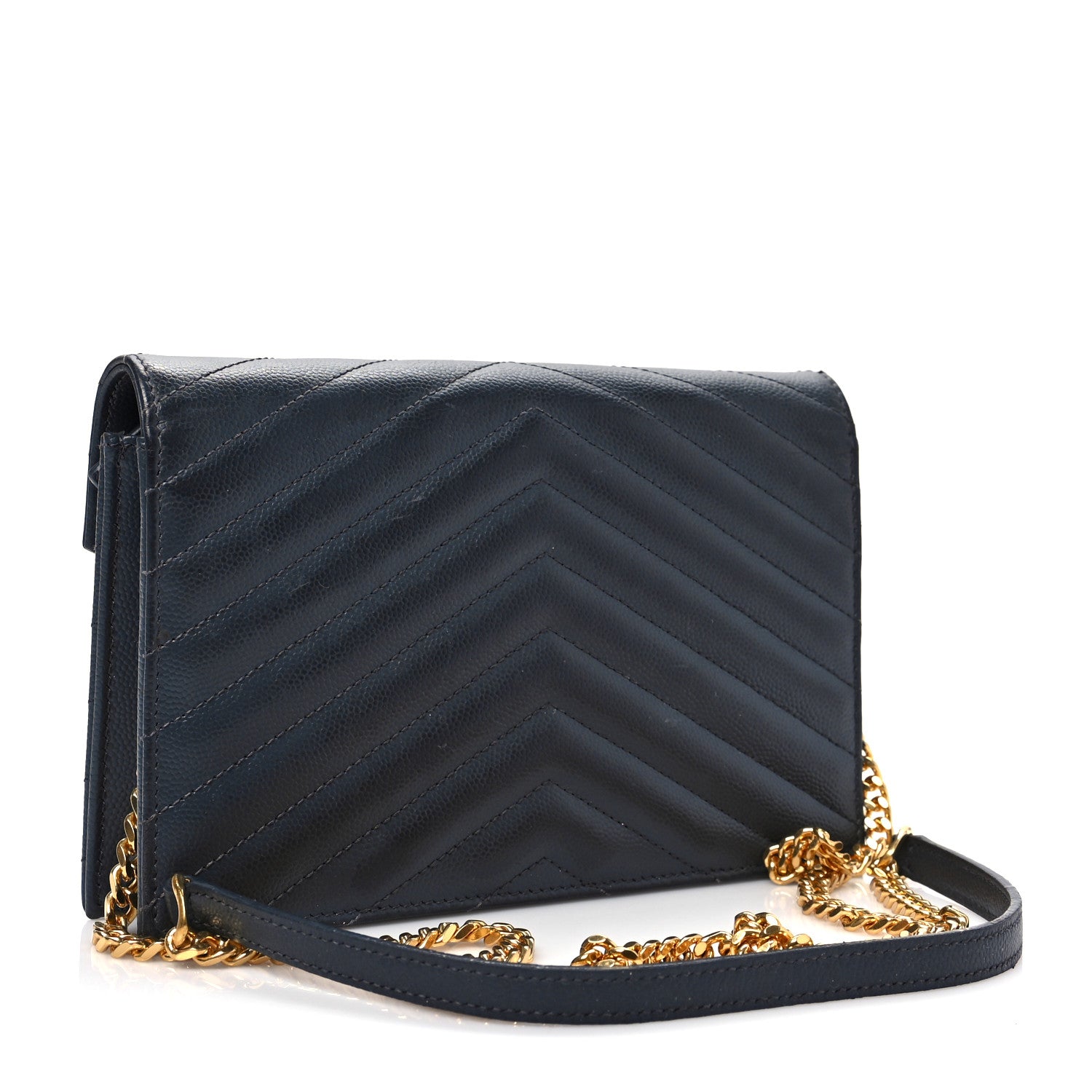 Saint Laurent Grain De Poudre Matelasse Chevron Monogram Envelope Chain Wallet Dark Smog 3 of 7