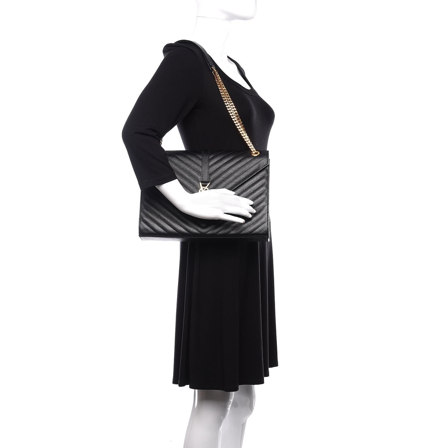 Saint Laurent Grain De Poudre Matelasse Chevron Large Monogram Satchel Black 3 of 11