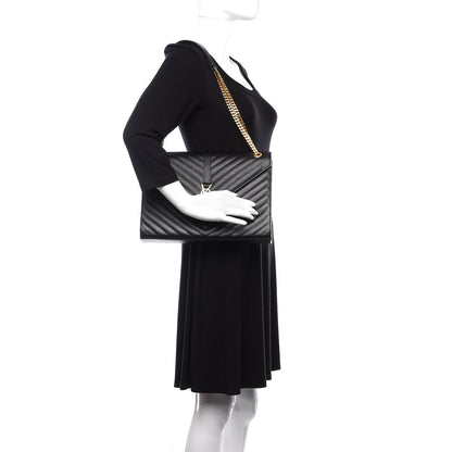 Saint Laurent Grain De Poudre Matelasse Chevron Large Monogram Satchel Black 3 of 11