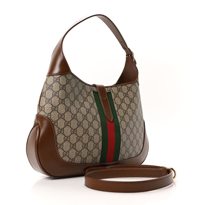 Gucci GG Supreme Monogram Azalea Calfskin Web Medium Jackie 1961 Hobo Beige Ebony Brown Sugar 3 of 10