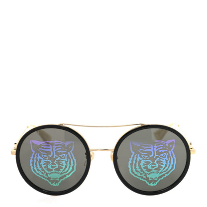 Gucci Metal Round Frame Tiger Print Sunglasses GG0061S Gold 2 of 7
