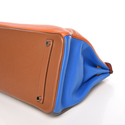 Hermes Taurillon Clemence Arlequin Birkin 35 Orange Sanguine Gold Bleu Lin Bleu Hydra Etain 33 of 35