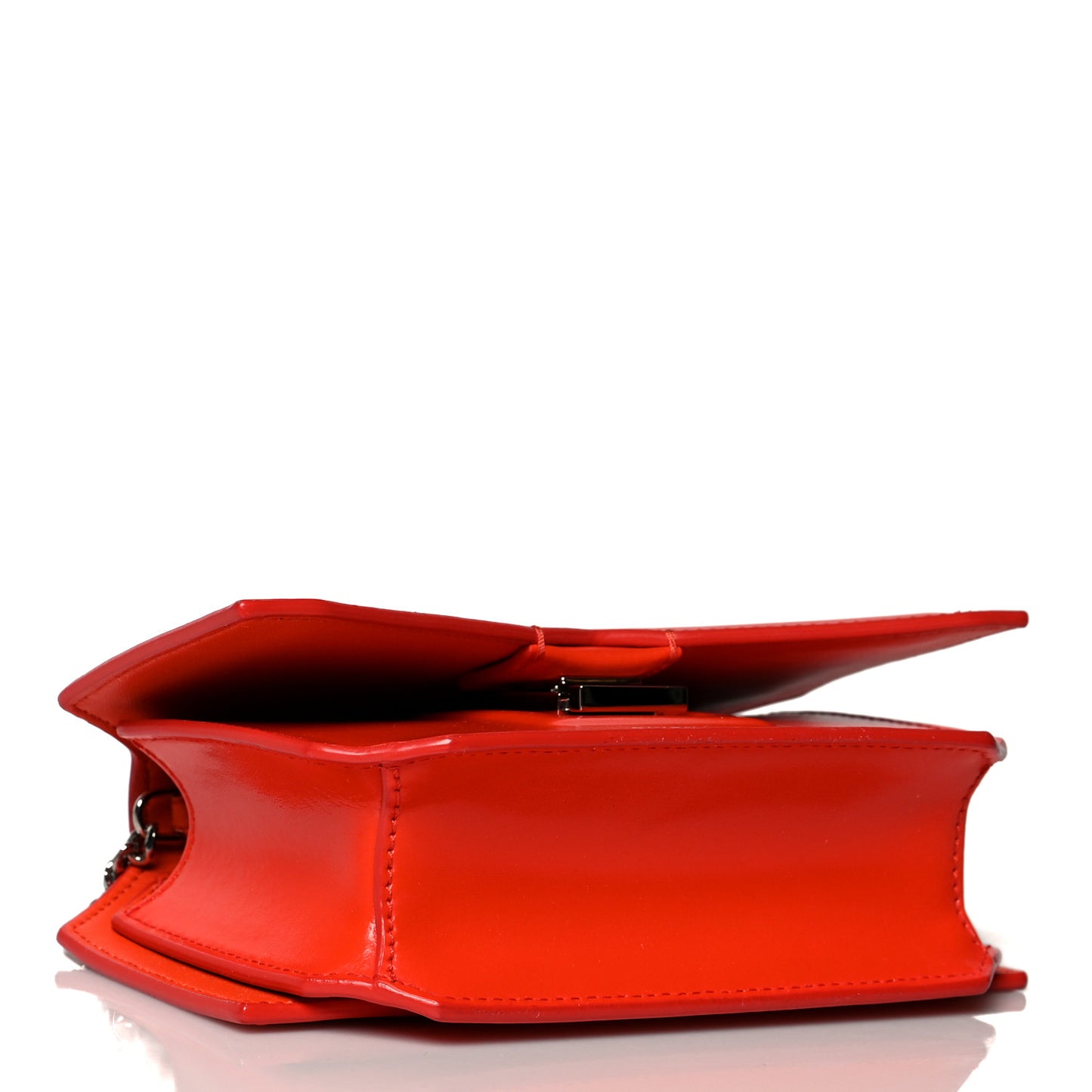 Calfskin Bow Cut Chain Wallet Orange Fluo
