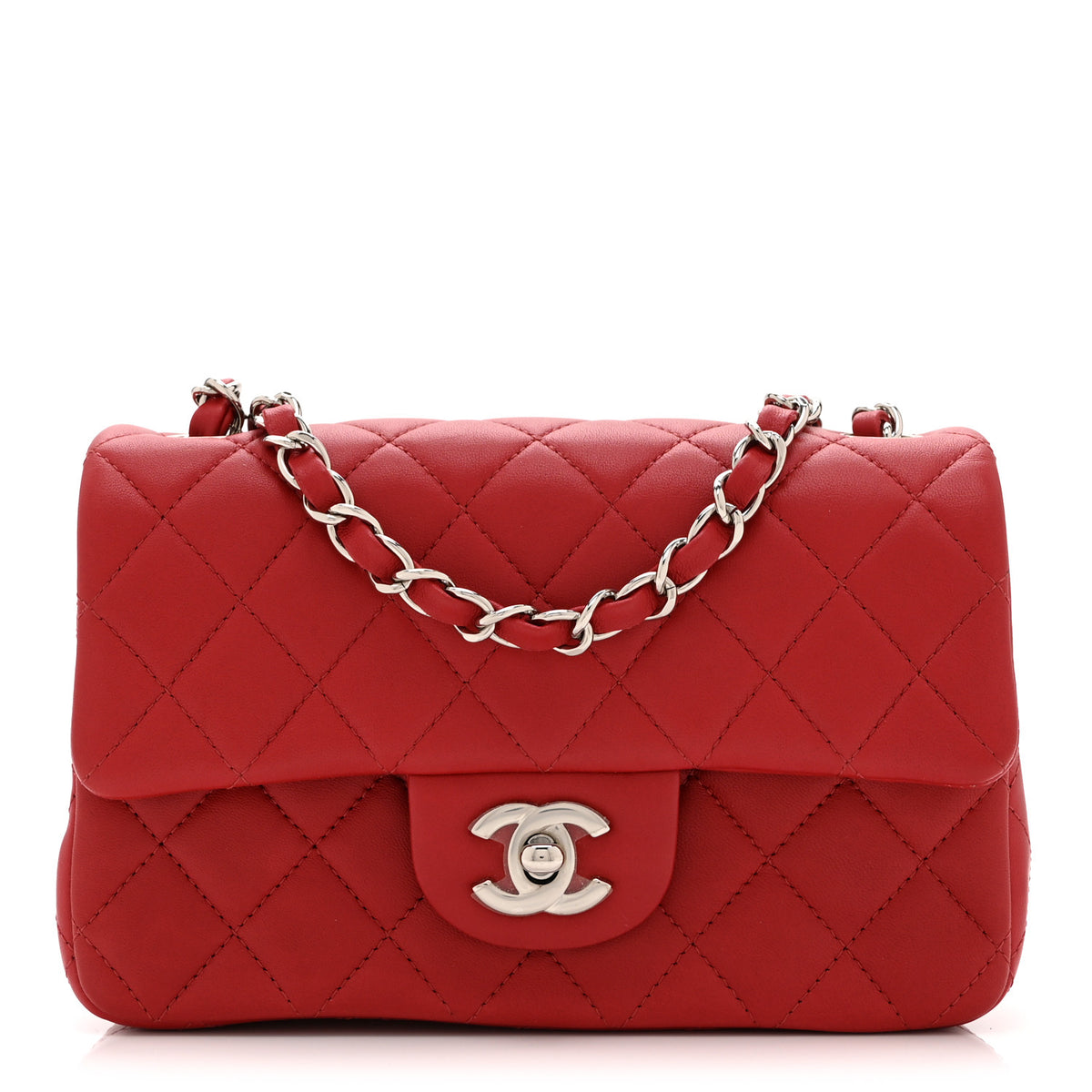 Lambskin Quilted Mini Rectangular Flap Dark Red