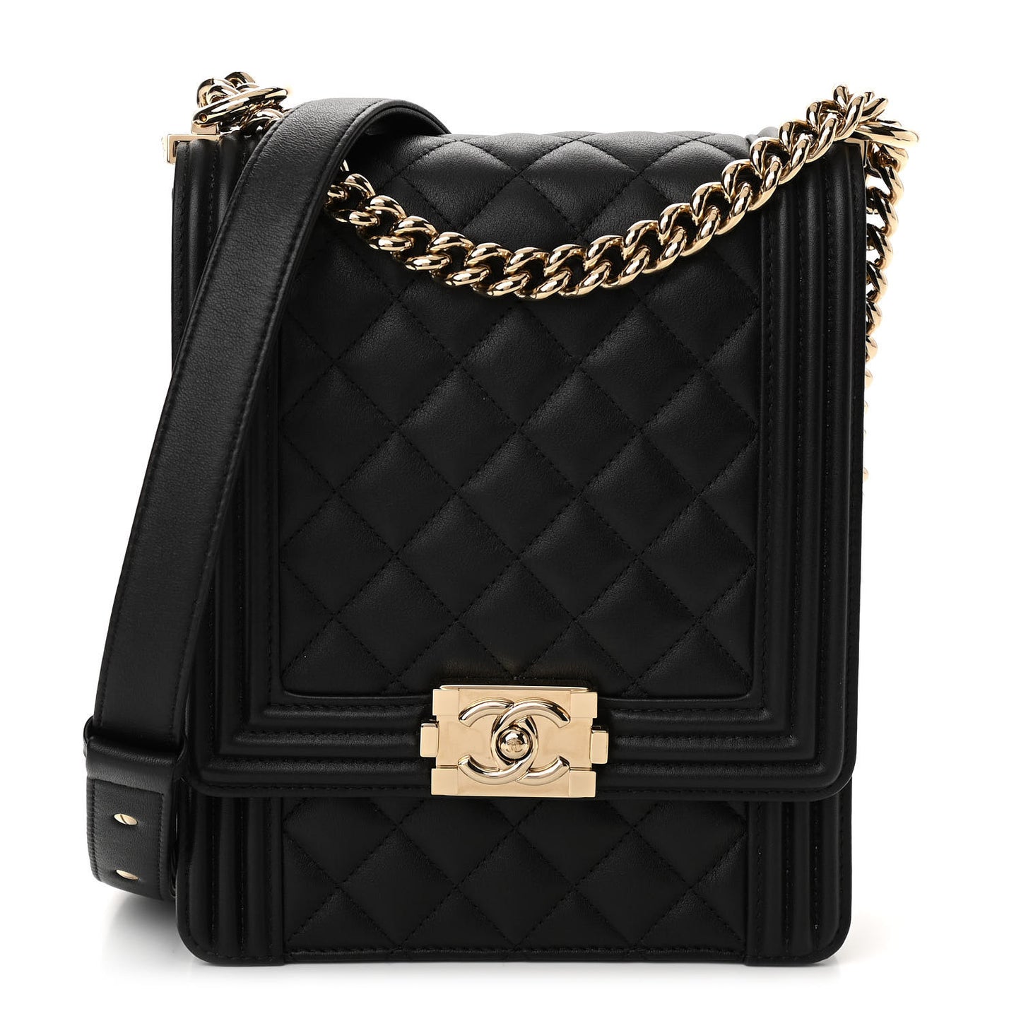 Calfskin Quilted North South Boy Flap Black