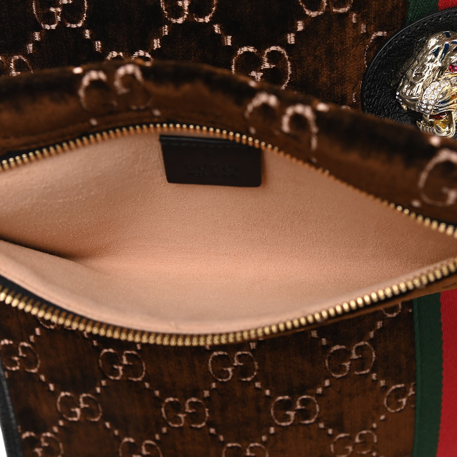 Gucci Velvet GG Monogram Large Rajah Chain Tote Brown 7 of 12