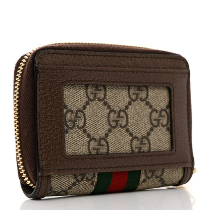 Gucci GG Supreme Monogram Textured Dollar Calfskin Web Ophidia Zip Around Card Case Wallet Beige Ebony New Acero 3 of 7