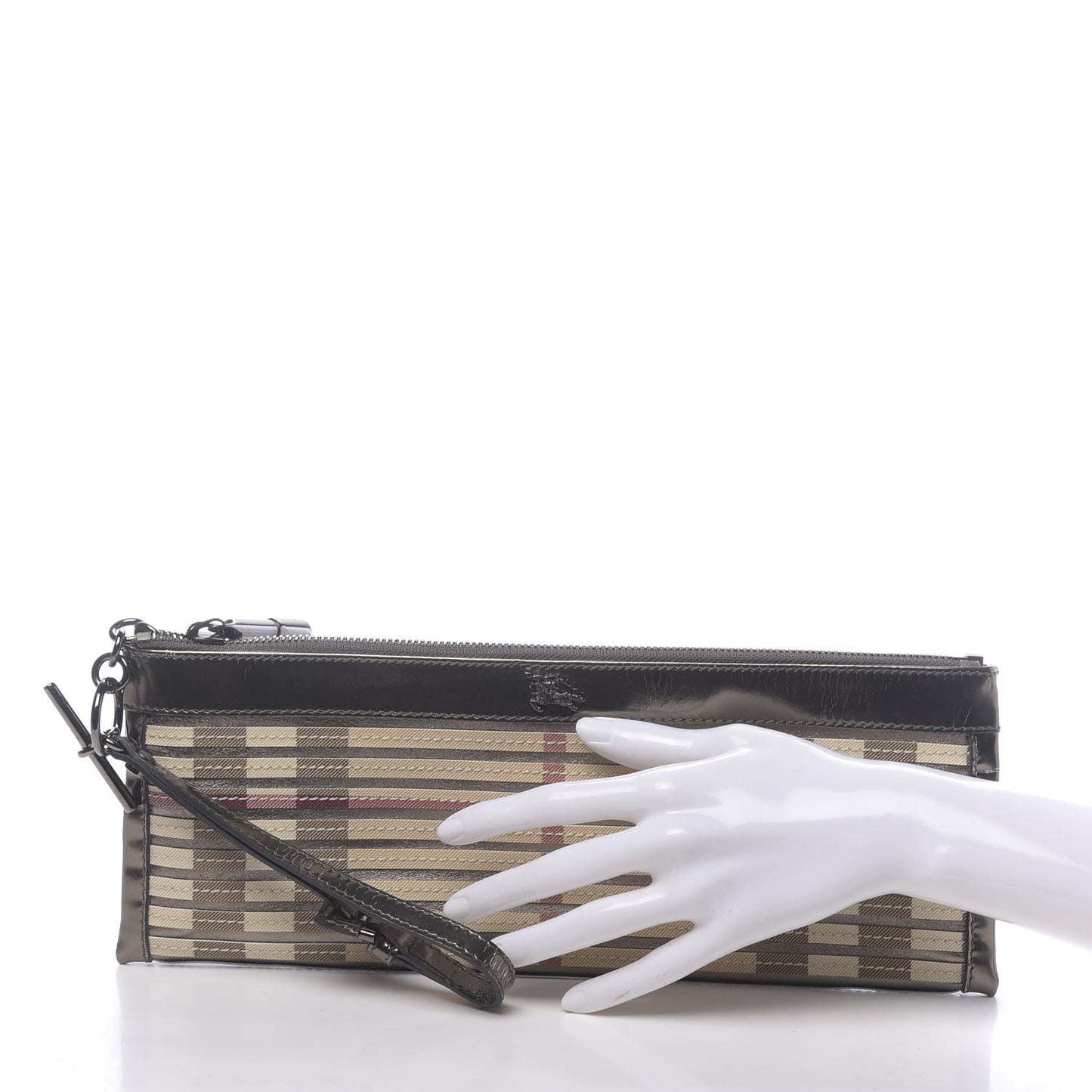 Metallic Patent Calfskin House Check Sliced Ashcombe Clutch