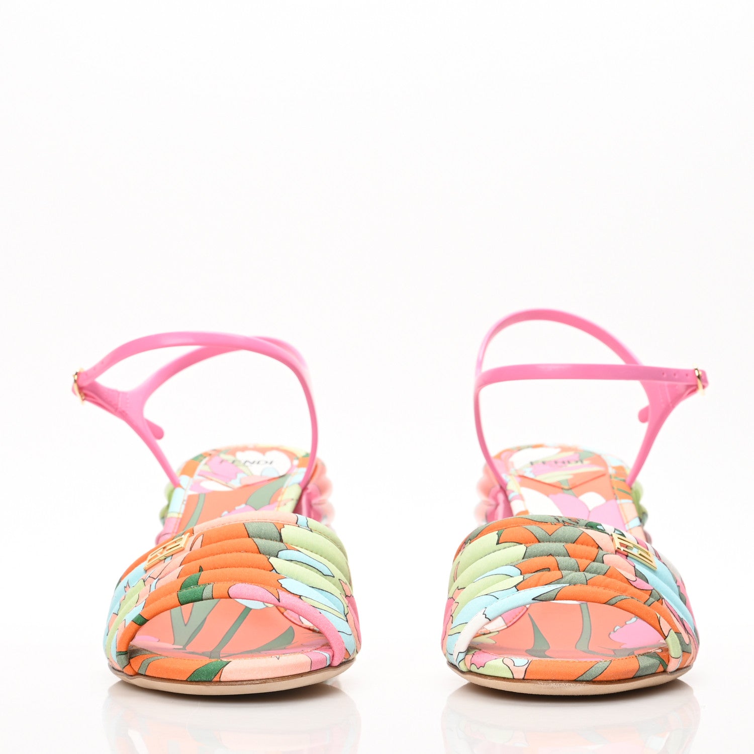 Fendi Fabric Calfskin Promenade Slingback Sandals 38 Arancio Multicolor Lipstick 2 of 9