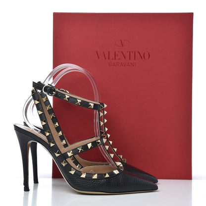 Valentino Garavani Pebbled Calfskin Rockstud Ankle Strap 100mm Pumps 38.5 Black 23 of 23