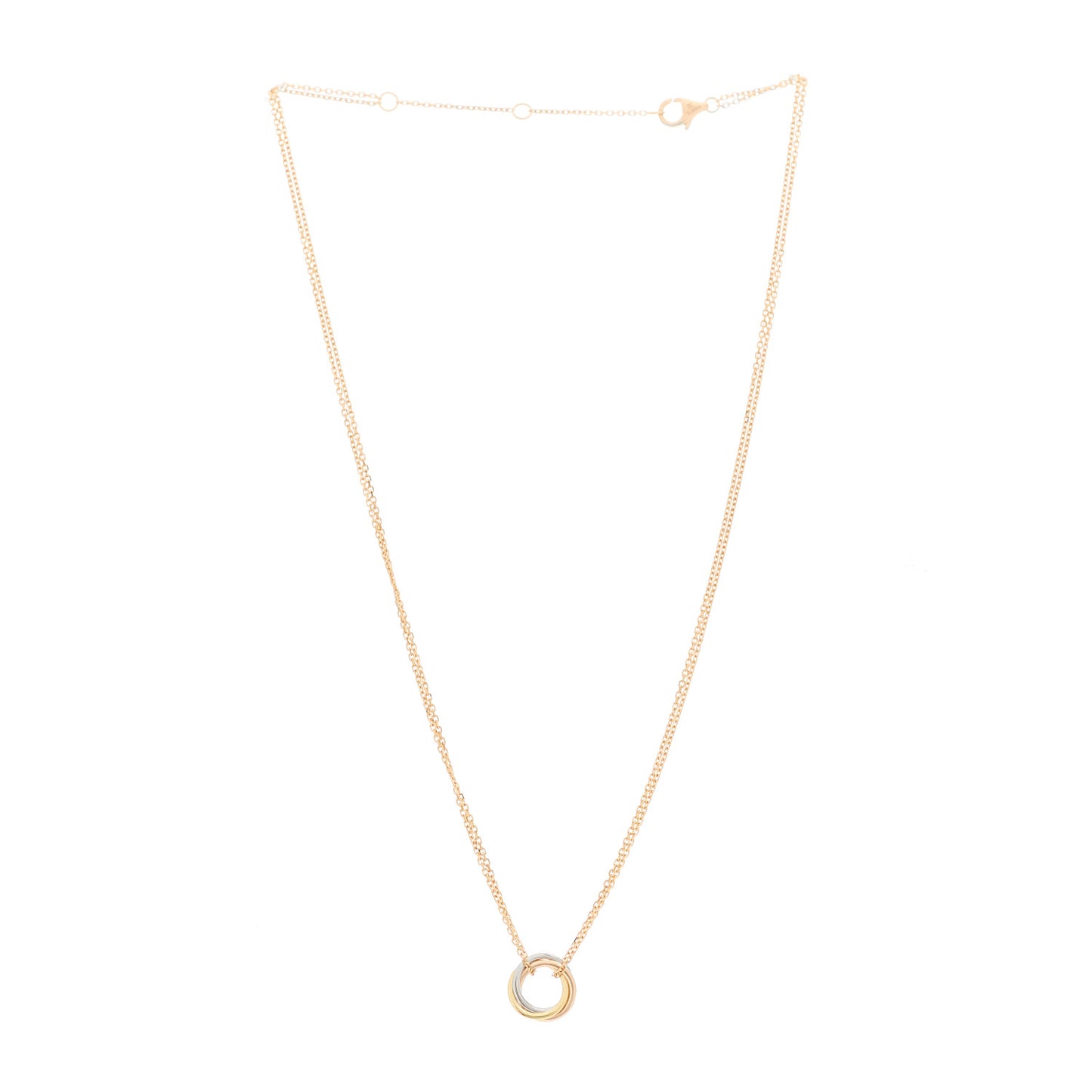 18K Pink Yellow White Gold Trinity Double Chain Pendant Necklace