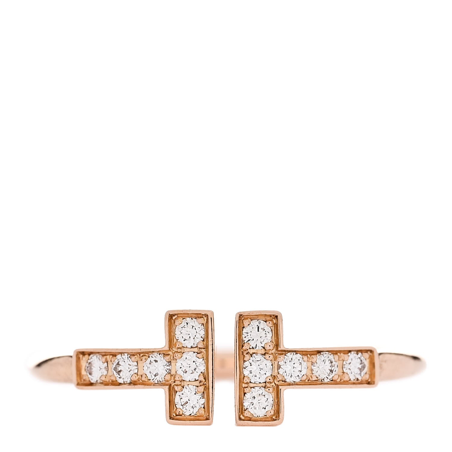 Tiffany 18K Rose Gold Diamond T Wire Ring 53 6.25 1 of 5