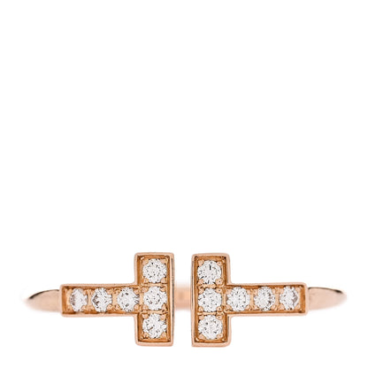 Tiffany 18K Rose Gold Diamond T Wire Ring 53 6.25 1 of 5