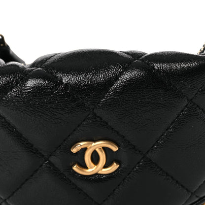 Chanel Shiny Crumpled Lambskin Quilted Chain Around Mini Pouch Black 8 of 10