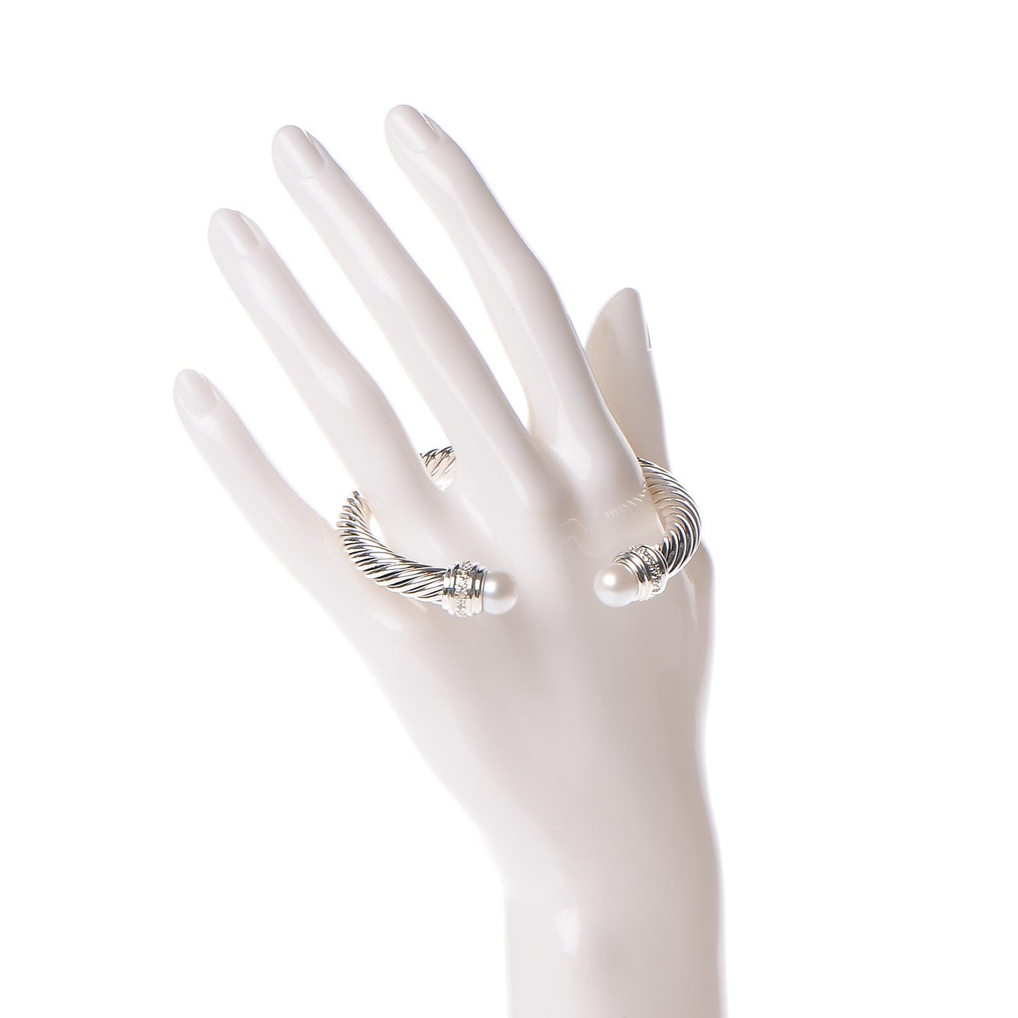 Sterling Silver Diamond Pearl 7mm Cable Classics Bracelet