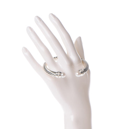 David Yurman Sterling Silver Diamond Pearl 7mm Cable Classics Bracelet 2 of 5
